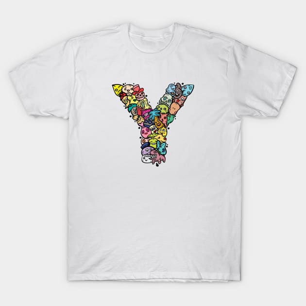 Alphabet Monster Doodle Letter Y Monogram T-Shirt by Irene Koh Studio